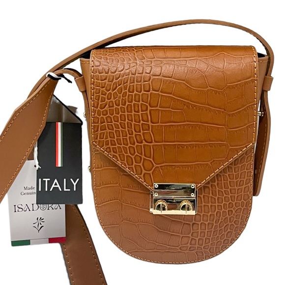 ISADORA Cuoio Made In Italy Leather Croc Crossbody - Picture 1 of 8